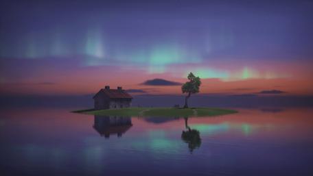 Twilight Sanctuary under Aurora wallpaper