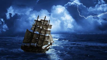 Mystical Voyage Through Stormy Seas wallpaper