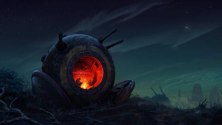 Glow of Survival in Sci-Fi Wasteland wallpaper