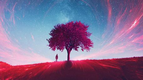 Enchanted Night under the Lone Tree wallpaper