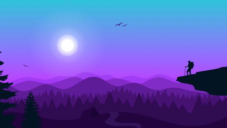 Hiker in a Purple Horizon Fantasy wallpaper