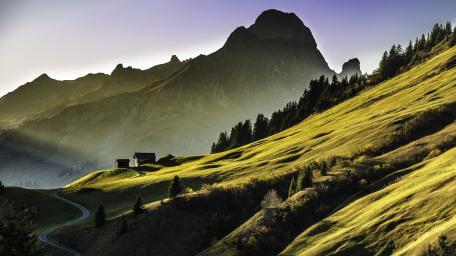 Serene Mountain Cottage at Dawn wallpaper