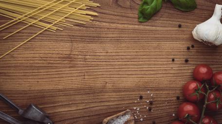 Italian Pasta Ingredients on Rustic Wood Table wallpaper