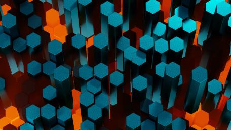 Geometric Harmony in Blue and Orange Shades wallpaper