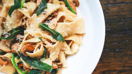 Delicious Pappardelle Pasta with Sage and Mushrooms wallpaper