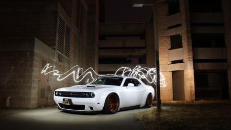 Sleek Dodge Challenger Night Light Art Wallpaper wallpaper