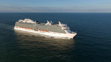 Cruise Ship Sailing in Tranquil Waters wallpaper