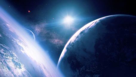Majestic Blue Planets in Deep Space wallpaper