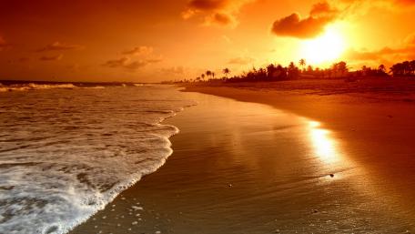 Golden Sunset Over Tranquil Beach Waters wallpaper