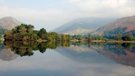 Serene Lake Reflections in Nature's Embrace wallpaper