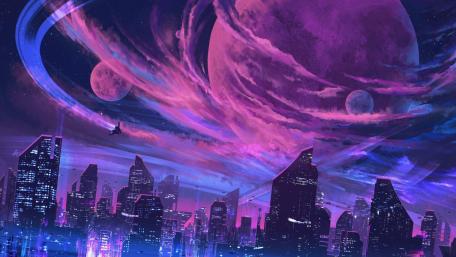 Mystic Metropolis Under a Cosmic Canopy wallpaper