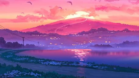Serene Pink Mountain Harmony wallpaper