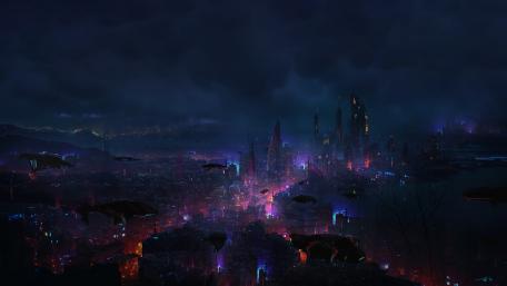 Futuristic Metropolis Under a Starry Sky wallpaper