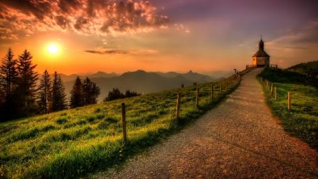Sunset Serenity at Mountain Chapel wallpaper