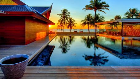 Luxury Villa Retreat with Poolside Sunset Views wallpaper