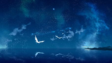 Starry Night Flight in a Dreamy Anime Sky wallpaper