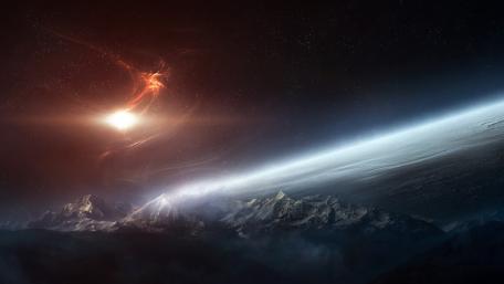 Celestial Majesty Above Distant Peaks wallpaper