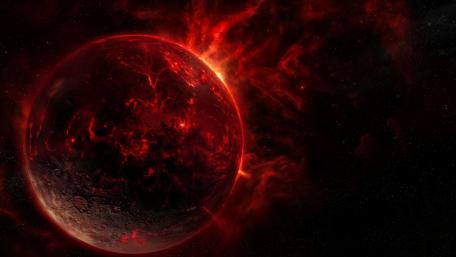 Fiery Red Planet in Cosmic Space Scene wallpaper
