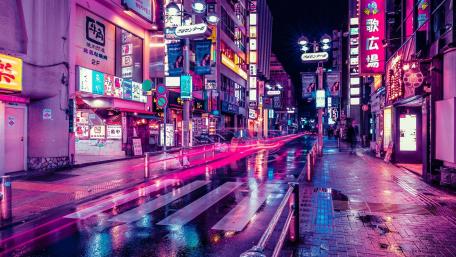 Purple night street wallpaper