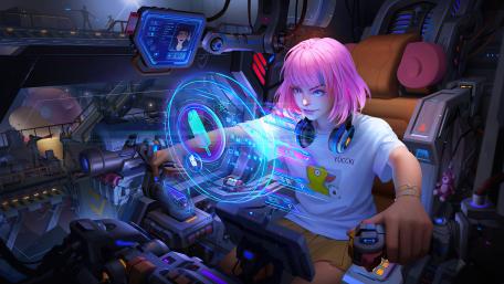 Futuristic Pilot Commanding Her Spacecraft wallpaper