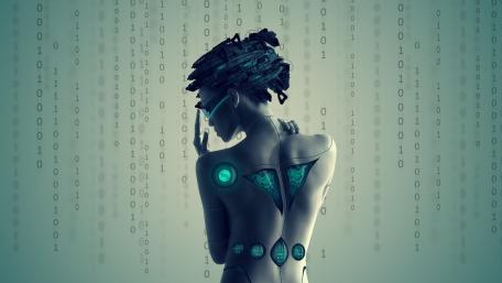 Cyborg Guardian in a Digital World wallpaper