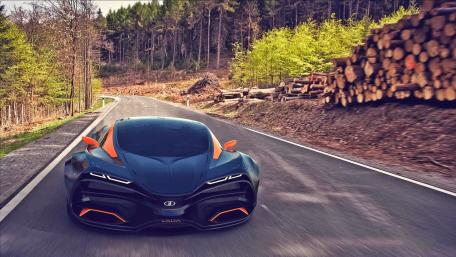 Sleek Lada Raven on a Mountain Road wallpaper