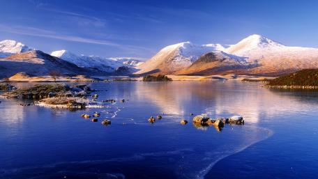 Serene Snowy Mountain Lake View wallpaper