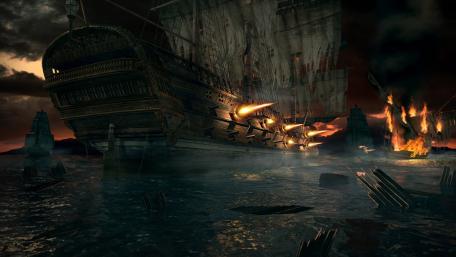 Pirate Ships Engaged in an Epic Sea Battle wallpaper
