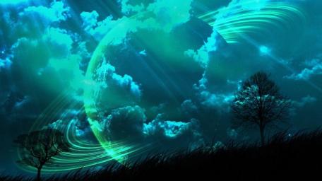 Mystical Teal Planet in the Sky wallpaper