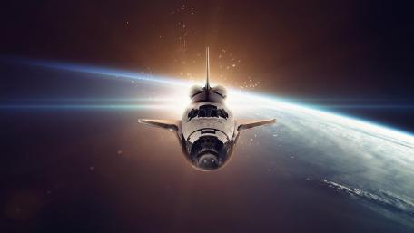Soaring Space Shuttle in Galactic Horizon wallpaper