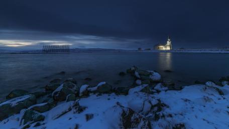 Serene Twilight by the Church wallpaper