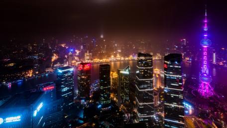 Pudong by night with the purple Oriental Pearl Tower wallpaper