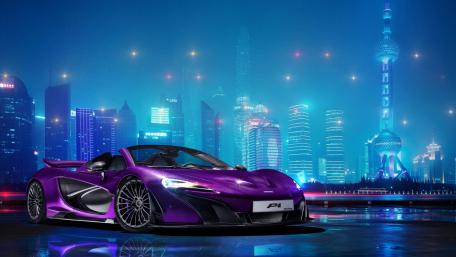 Dreamy McLaren F1 in Vibrant Shanghai Nightscape wallpaper