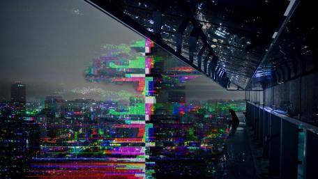 Digital Cityscape Glitch Art Wallpaper wallpaper