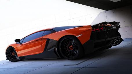 Sleek Lamborghini Aventador in Vibrant Orange Shades wallpaper
