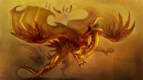 Majestic Golden Dragon in Flight wallpaper