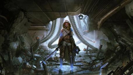 Cyberpunk Warrior in a Post-Apocalyptic World wallpaper