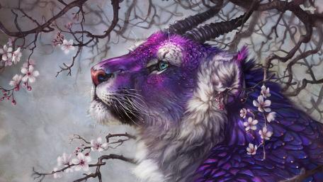 Majestic Purple Lion in Dreamland wallpaper