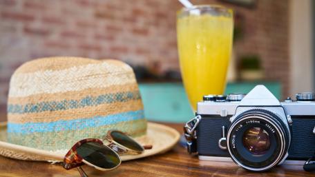Summer Vibes with Camera and Refreshing Drink wallpaper