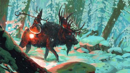 Enchanted Winter Wanderer in Mystical Forest wallpaper