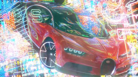 Spectacular Bugatti Veyron in Neon Cityscape wallpaper
