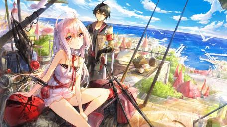 Seaside Serenity with Anime Friends wallpaper