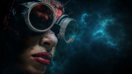 Steampunk Girl in a Sci-Fi Dreamscape wallpaper