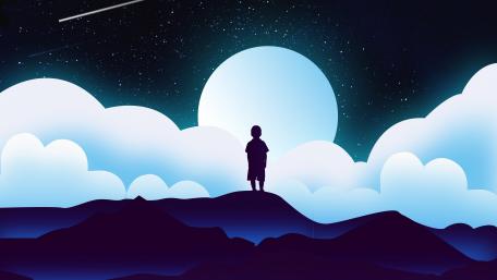 hill a cartoon boy in night wallpaper