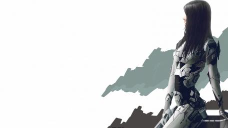 Futuristic Cyborg Girl in a Cyberpunk World wallpaper