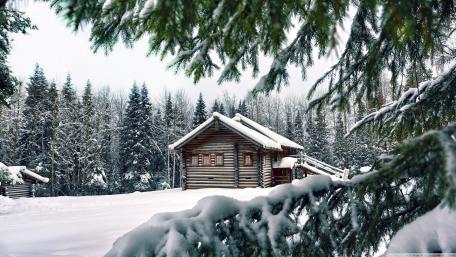 Cozy Cabin in Winter Wonderland wallpaper
