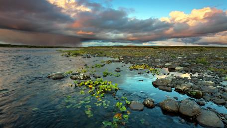 Serene Horizon Under Dramatic Clouds wallpaper