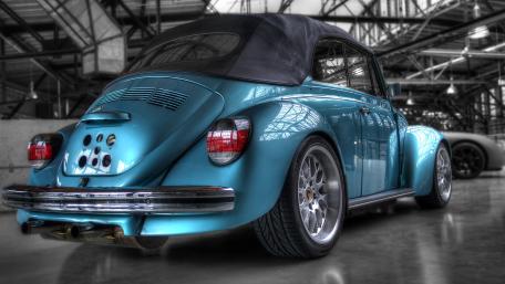 Classic Volkswagen Beetle Cabrio in Stunning Blue Finish wallpaper