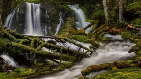 Serene Cascading Waterfalls in Lush Greenery wallpaper
