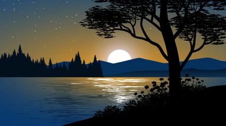 Moonlit Serenity by the Riverside wallpaper